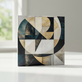 Azulejo Moderno Neutral Geométrico de Círculo Dorado de Si