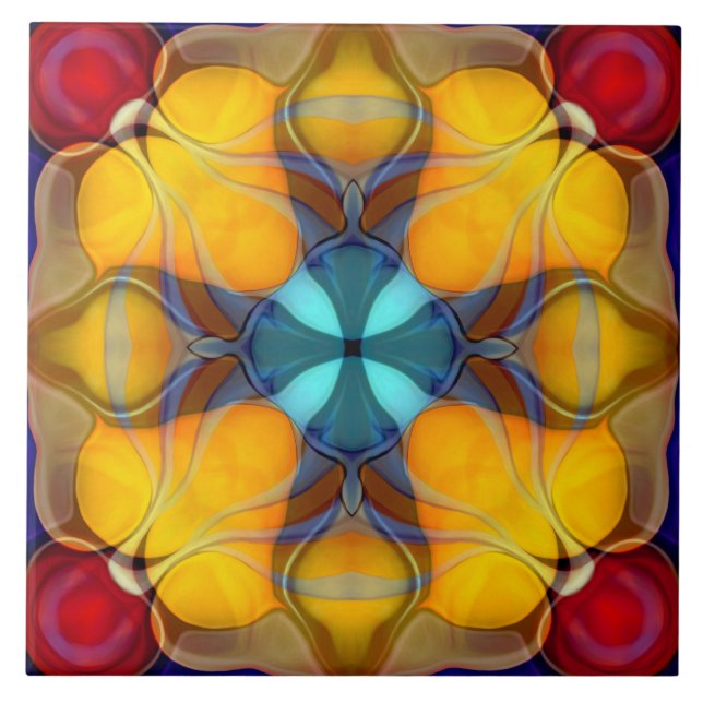 Azulejo Moderno, ornamental, elegante, amarillo, verde azu (Frente)