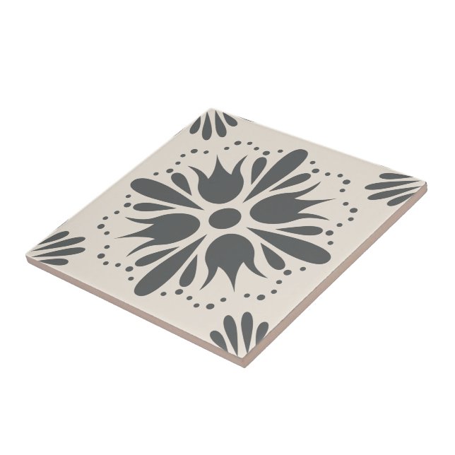 Azulejo Moderno Patrón de Flor Blanco Negro Tile de cerámi (Lado)