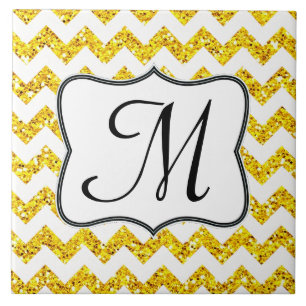 Azulejo Moderno Purpurina Yello Chevron Monograma Tile de