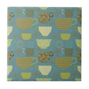 Azulejo Moderno y Dusty Blue Teacup de mediados de siglo