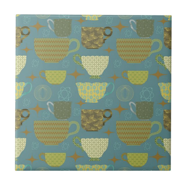 Azulejo Moderno y Dusty Blue Teacup de mediados de siglo (Frente)