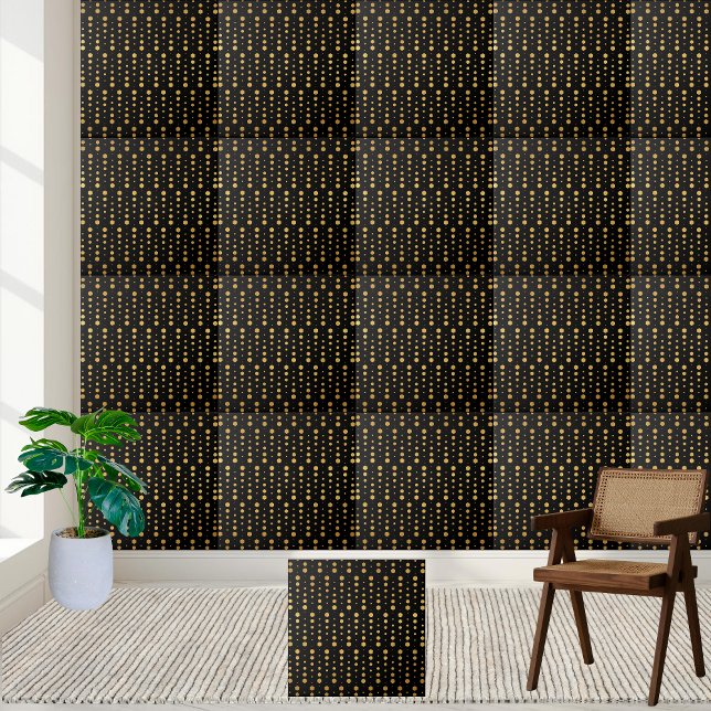 Azulejo Moderno y elegante hexágono geométrico negro y oro (Modern Elegant Black and Gold Geometric Hexagon Ceramic Tile)