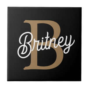 Azulejo Moderno y elegante nombre de monograma Black Gold