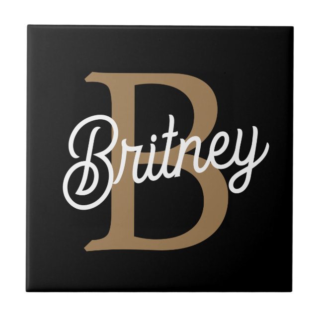 Azulejo Moderno y elegante nombre de monograma Black Gold  (Frente)