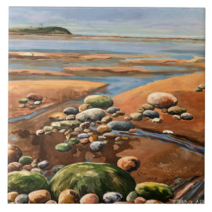 Azulejo Modernos Browns / Verdes Seashore Beach Ocean Scen
