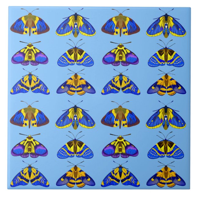 Azulejo Modos en azul, amarillo dorado y marrón (Frente)