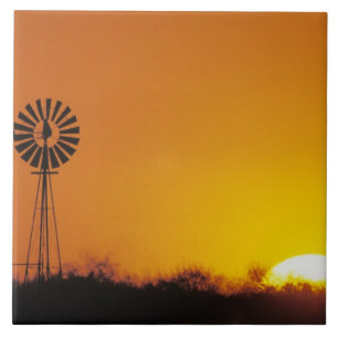 Azulejo Molino de viento al atardecer, Sinton, Texas, EE. 