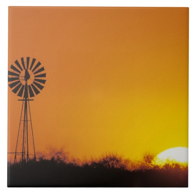Azulejo Molino de viento al atardecer, Sinton, Texas, EE.  (Frente)