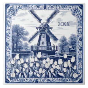 Azulejo Molino de viento azul personalizado Delft Holanda 