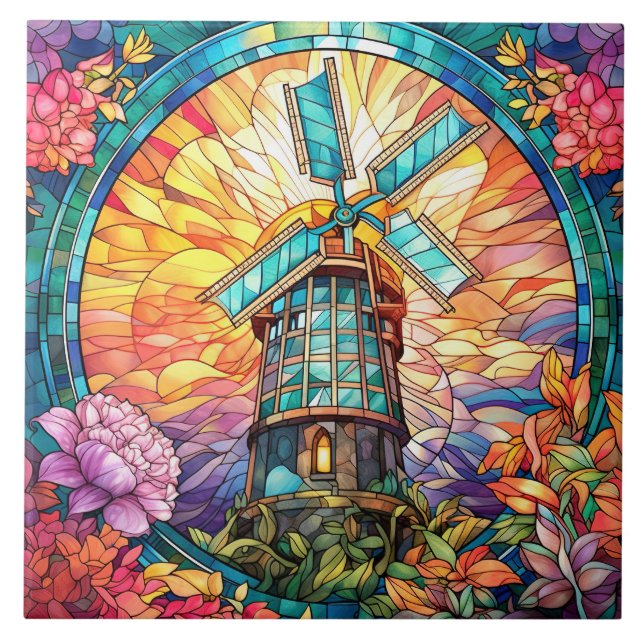 Azulejo molino de viento de vidrio con manchas de cite (Frente)