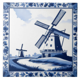 Azulejo Molino de viento Tradicional Holandés Delft Azul y