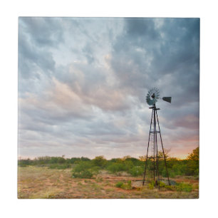 Azulejo Molino de viento y nubes en la puesta del sol