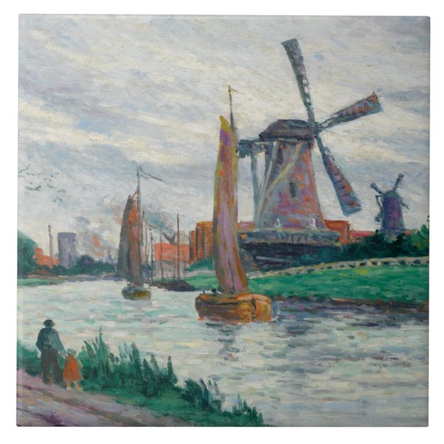 Azulejo Molinos de viento en Holanda (Países Bajos) (Frente)