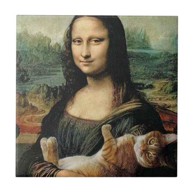 Azulejo Mona Lisa con su gato Leonardo da Vinci (Frente)