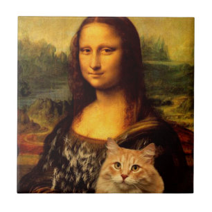 Azulejo Mona Lisa con su mascota, amantes de las mascotas 