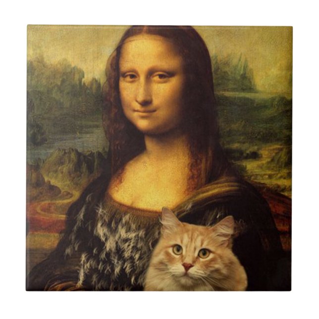 Azulejo Mona Lisa con su mascota, amantes de las mascotas  (Frente)