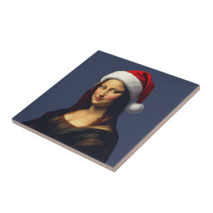 Azulejo Mona Lisa Sombrero de Santa Navidad Cortada