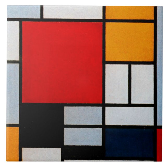 Azulejo Mondrian - Composición con el plano rojo grande (Frente)
