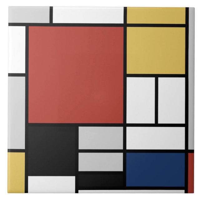 Azulejo Mondrian Pintura de Plano Rojo Amarillo Azul Gris  (Frente)