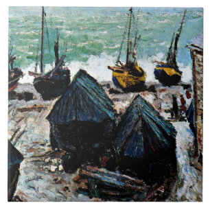 Azulejo Monet - Barcos en la playa de Etretat