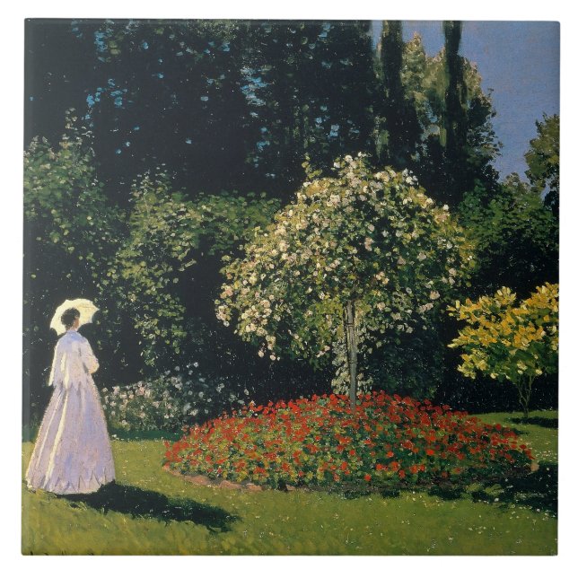 Azulejo Monet: Mujer en un jardín (Frente)