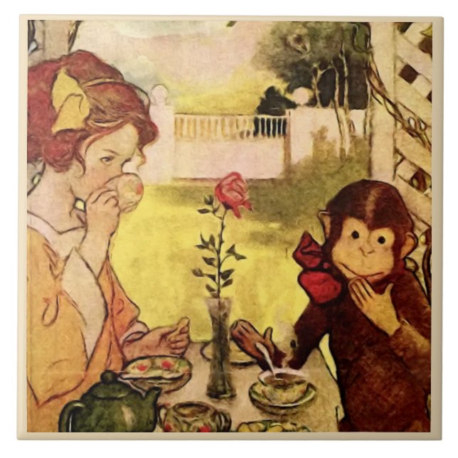 Azulejo Mono de la bestia de belleza Jessie Wilcox Smith (Frente)