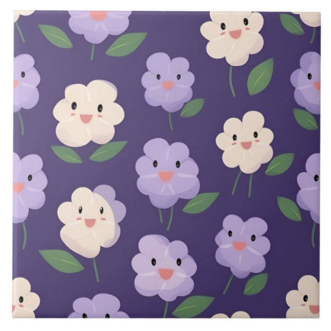 Azulejo Mono floral Kawaii adorable (Frente)