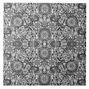 Azulejo Mono floral paisley blanco negro lindo