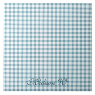 Azulejo Mono Patrón de Gingham Azul Polvoriento Lindo