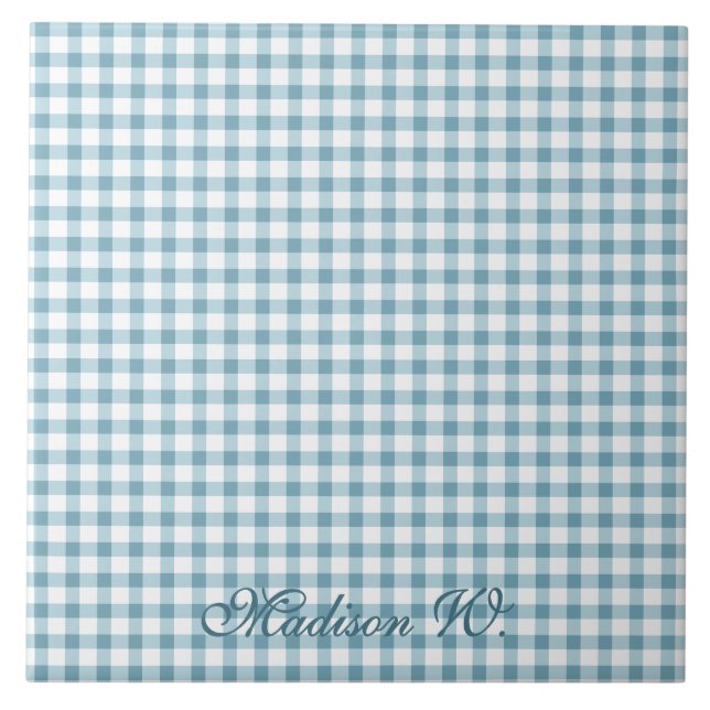 Azulejo Mono Patrón de Gingham Azul Polvoriento Lindo (Frente)
