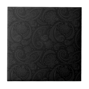Azulejo Mono patrón de paisley negro lindo