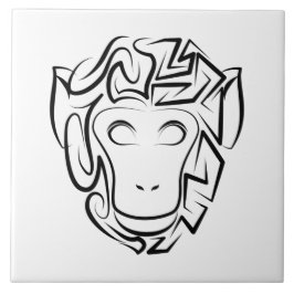 Azulejo Mono tribal blanco y negro