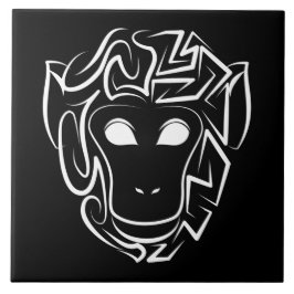 Azulejo Mono tribal blanco y negro