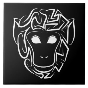 Azulejo Mono tribal blanco y negro