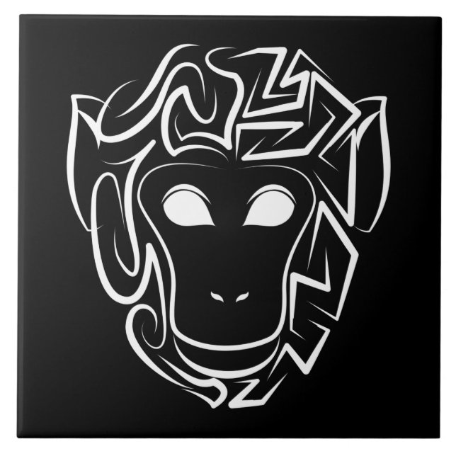 Azulejo Mono tribal blanco y negro (Frente)