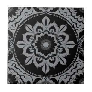 Azulejo Monochrome Floral Mandala Tile