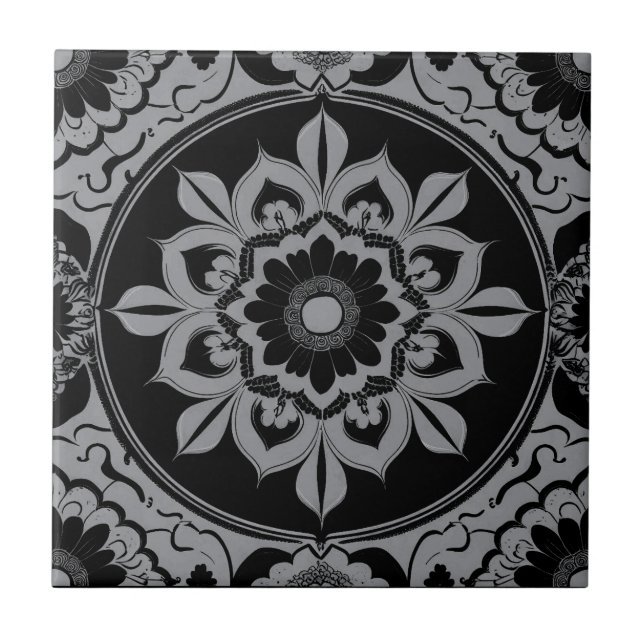 Azulejo Monochrome Floral Mandala Tile (Frente)