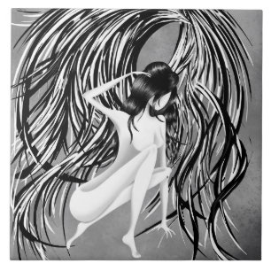 Azulejo Monocromo de Gris de ángel de caída