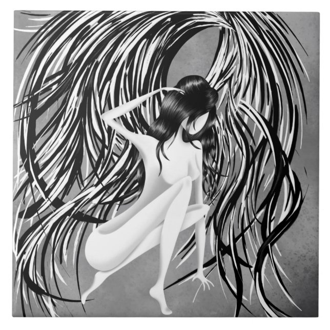 Azulejo Monocromo de Gris de ángel de caída (Frente)