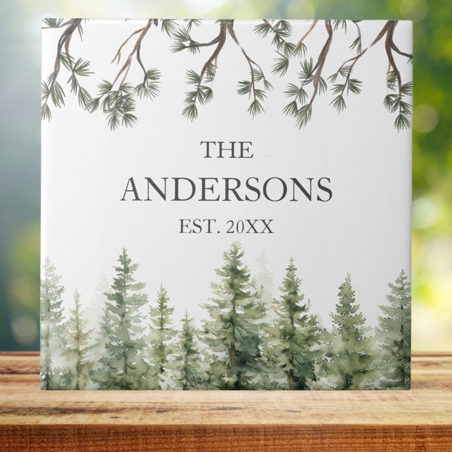 Azulejo Monograma Acuarela Rústica de Pinos y Ramas (In situ)