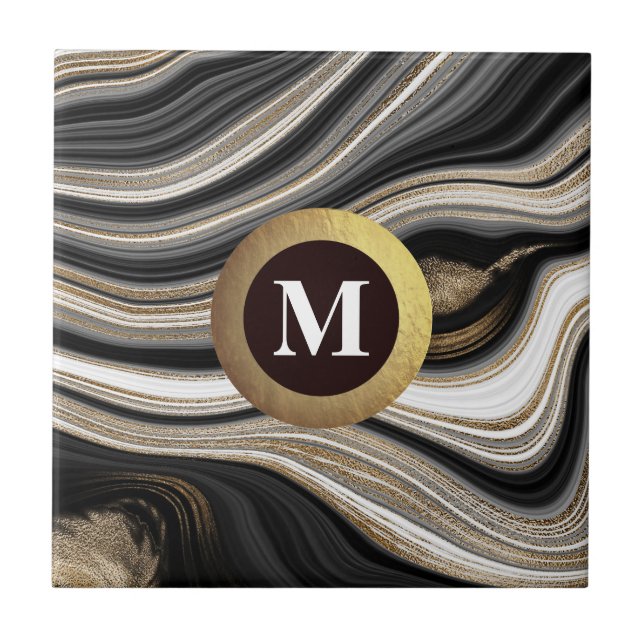 Azulejo Monograma Agate Oro blanco negro (Frente)