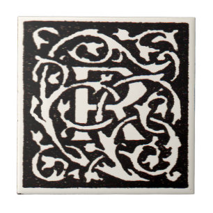 Azulejo Monograma Antiguo R Art Nouveau