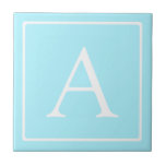 Azulejo Monograma azul cielo simple<br><div class="desc">¡Gracias por tu compra!</div>