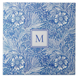 Azulejo Monograma azul de William Morris Marigold
