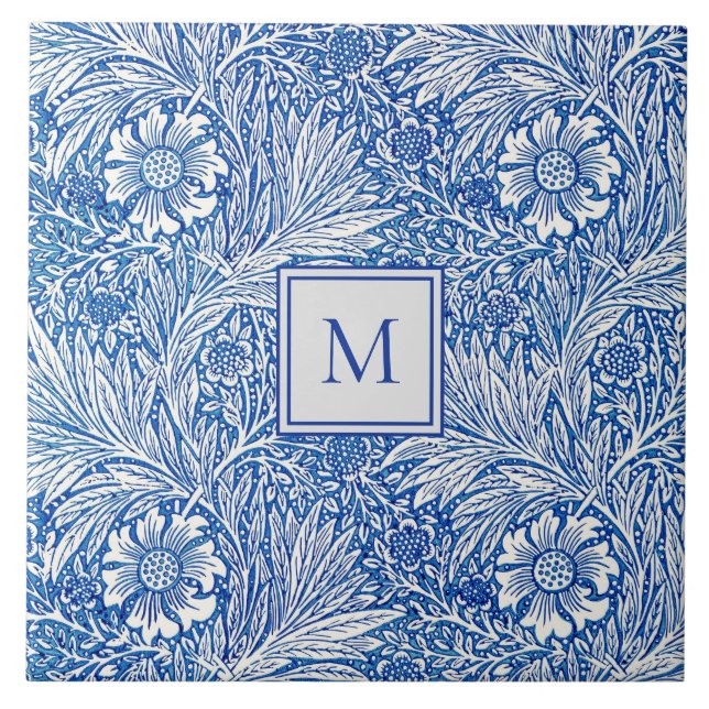 Azulejo Monograma azul de William Morris Marigold (Frente)