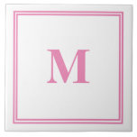 Azulejo Monograma blanco rosado Nombre personalizado inici<br><div class="desc">Diseñado con una plantilla de texto para el primer formato monogramado que se puede personalizar!</div>