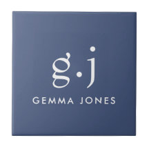 Monograma Clásico Elegante Mínimo Dusty Azul Blanc