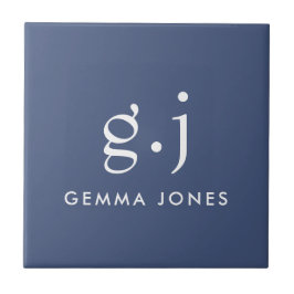 Azulejo Monograma Clásico Elegante Mínimo Dusty Azul Blanc