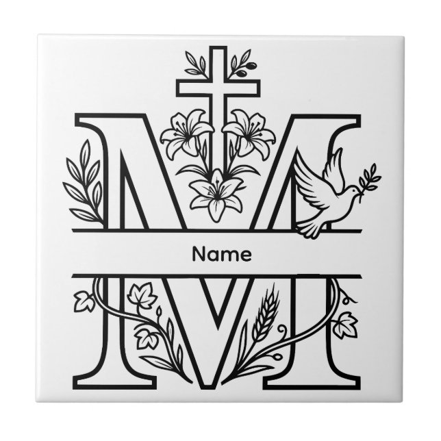 Azulejo Monograma cristiano M personalizable (Frente)